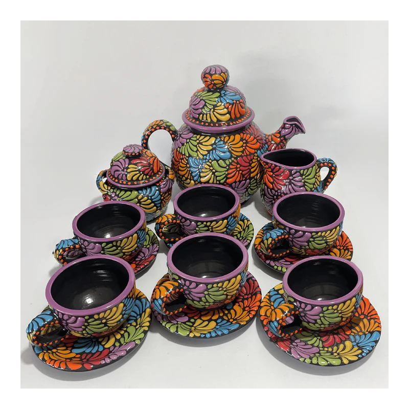 PAQUETE JUEGO DE CAFE FONDO NEGRO MIK MULTICOLOR PARA 6 PERSONAS