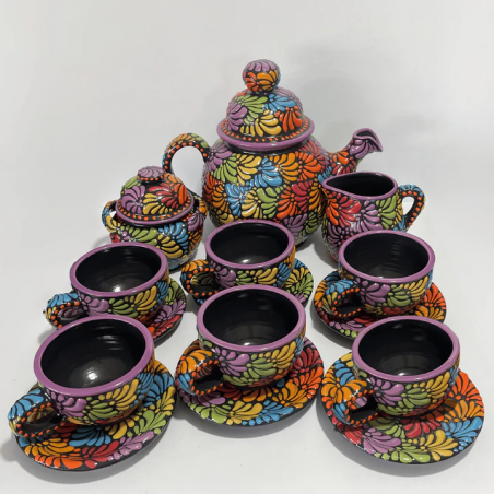 PAQUETE JUEGO DE CAFE FONDO NEGRO MIK MULTICOLOR PARA 6 PERSONAS