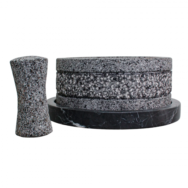 Molcajete Yolia de 20cm con base de mármol color negro