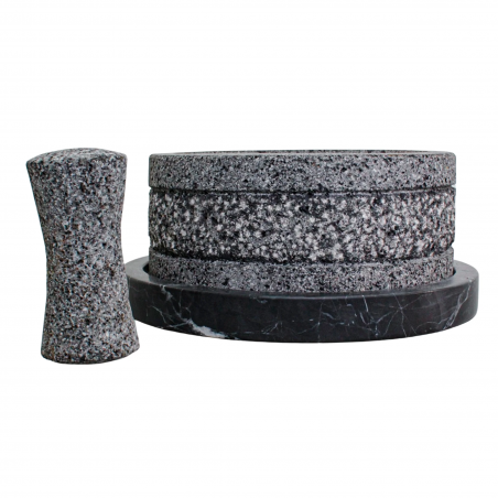 Molcajete Yolia de 20cm con base de mármol color negro