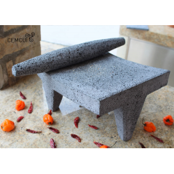 Métlatl Metate de Piedra Volcánica con Metlapil 22x30cm (8.6x11.8in)